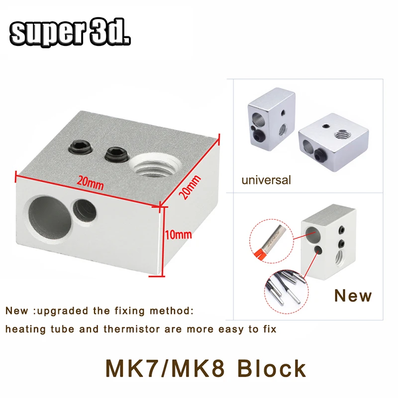 Hotend-Bloque de calor 3D para impresora 3D, piezas de aluminio/latón, 1 piezas, E3D V5 V6 MK7 MK8 MK2 MK10 Volcano PT100 CR10, 2 en 1