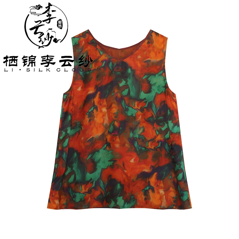 LI SILK CLOUD xiangyunsha Stand-Collar Short Sleeve Top Ancient Style Oriental Patterns Guangdong Black Pearl  Guangdong Gauze
