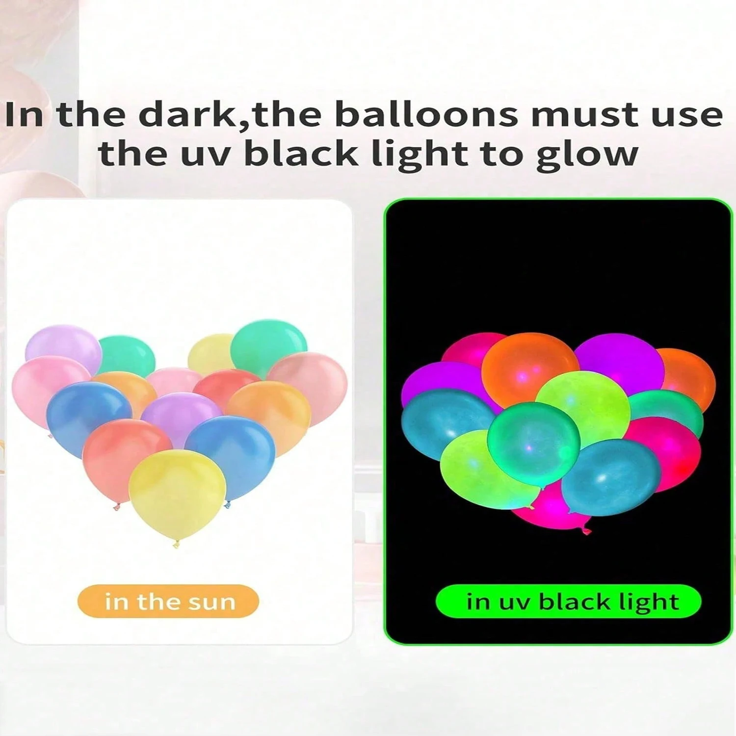 50pcs  UV Neon Balloons ,Neon Glow Party Balloons UV Black Light Balloons Glow in the dark for Birthday Decorations Wedding Glow