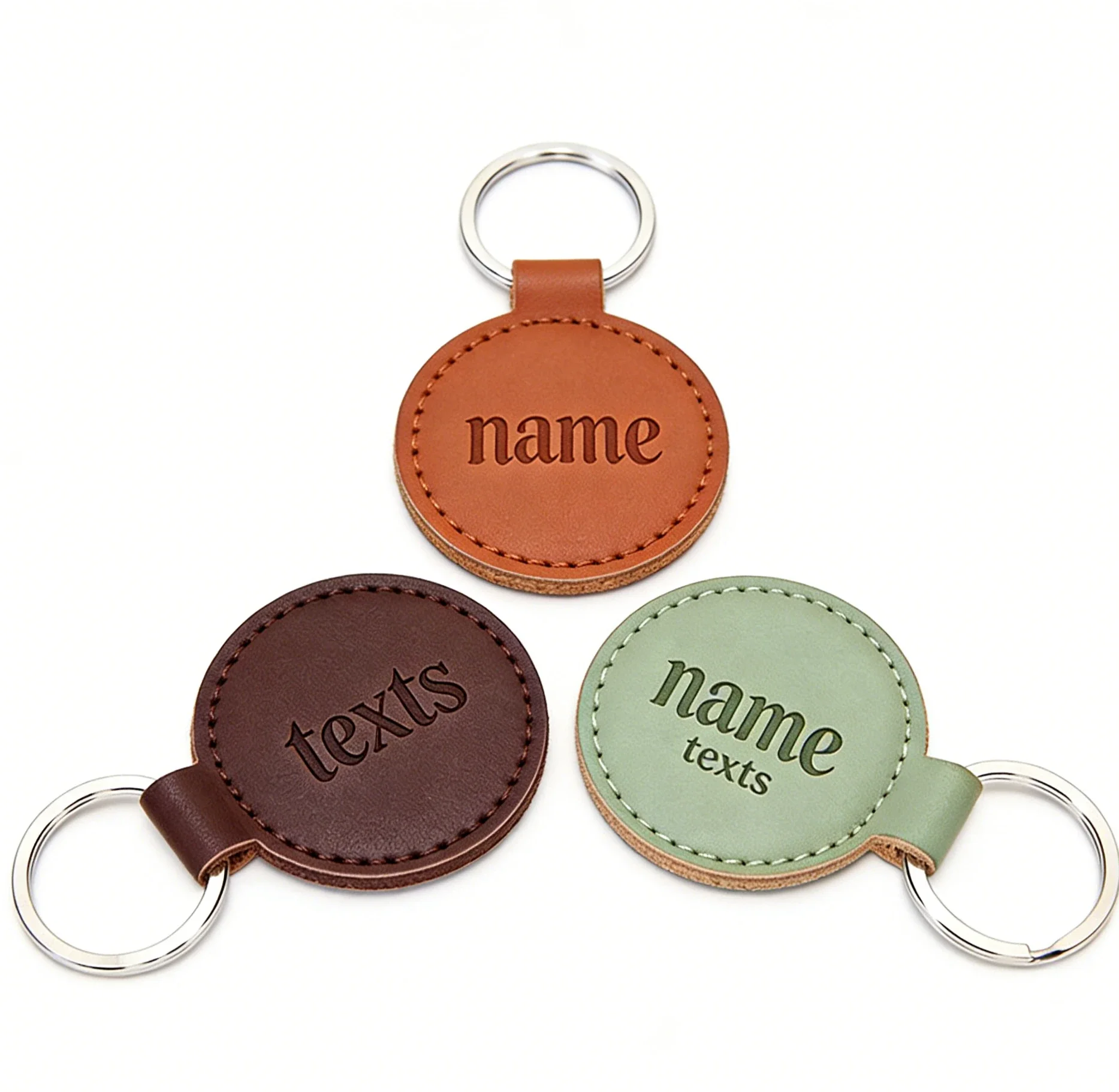 Customized LOGO PU Leather Round Keychain for Men and Women Car Key Chain Ring Laser Engrave Personalized Blank Keyring Gift