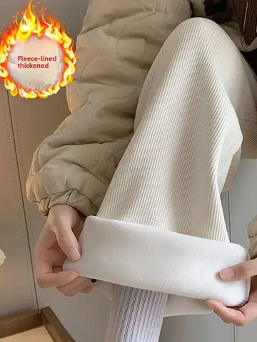 Pantaloni a gamba larga in pile da donna Pantaloni lunghi invernali a vita alta larghi casual