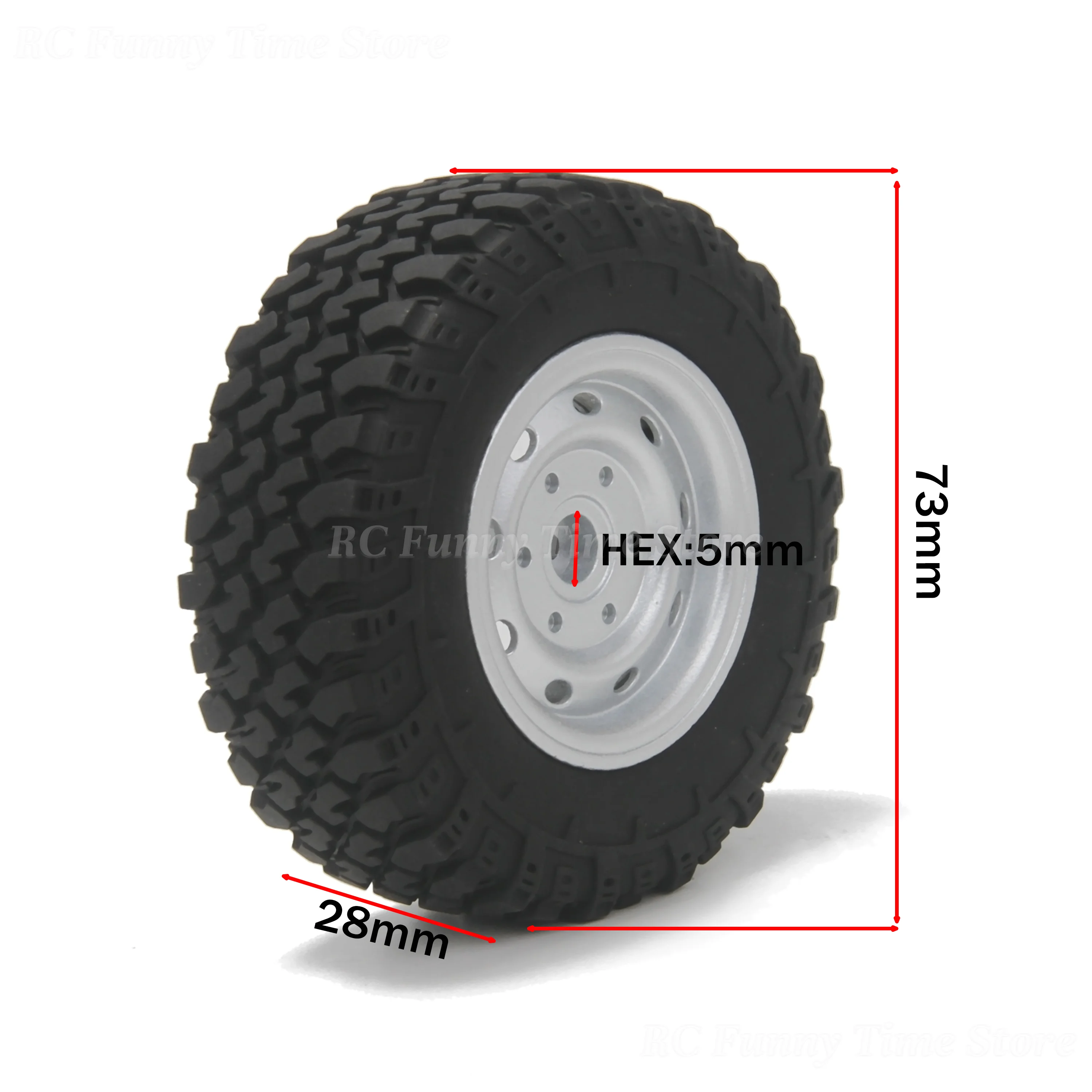 4PCS 73mm 5mm Hex Metal Wheel Hub Rubber Tires for MN98 MN82 WPL C24-1 B36 D12 C64 D74-1 RC Crawler Off Road Car Upgrade Parts