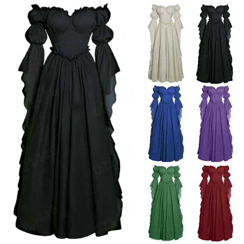 Medieval Court Dress, Women's Retro Dress, European and American Stage Performance Long Dress, Cosplay Full Set