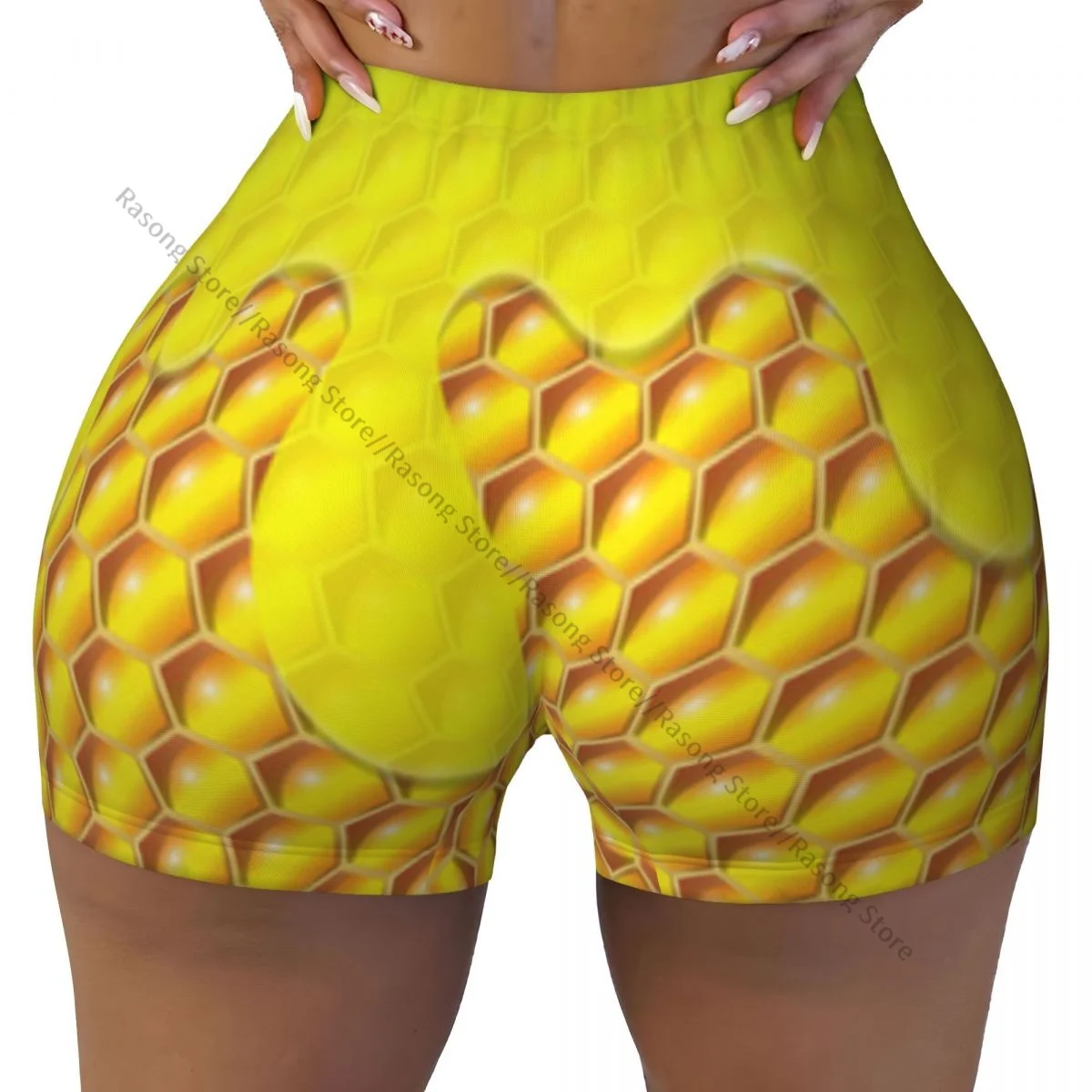 Push Up Short Elasticity Scrunch Butt Honeycomb And Honey Drips Running Shorts Sports Shorts Womens Clothes Gym