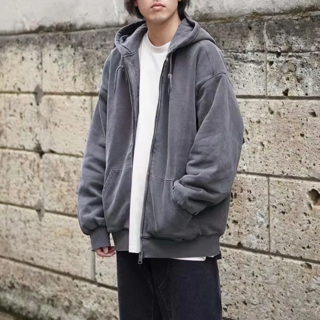 

Waed Thiened Cotton Hoodie Zipper Closure Embroidered Detroit Worn-In Look Casual Sle Men's And Women's Jaet