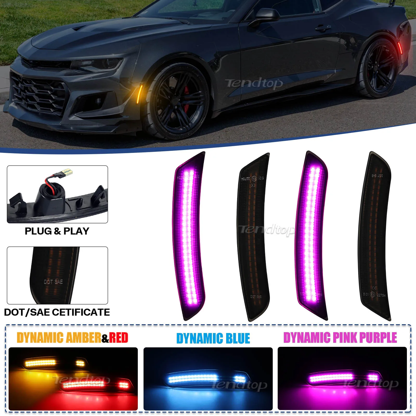 LED Flashing Lights Front Rear Bumper Side Marker Lights Indicator for Chevy Camaro 2016 2017 2018 2019 2020 2021 2022 2023