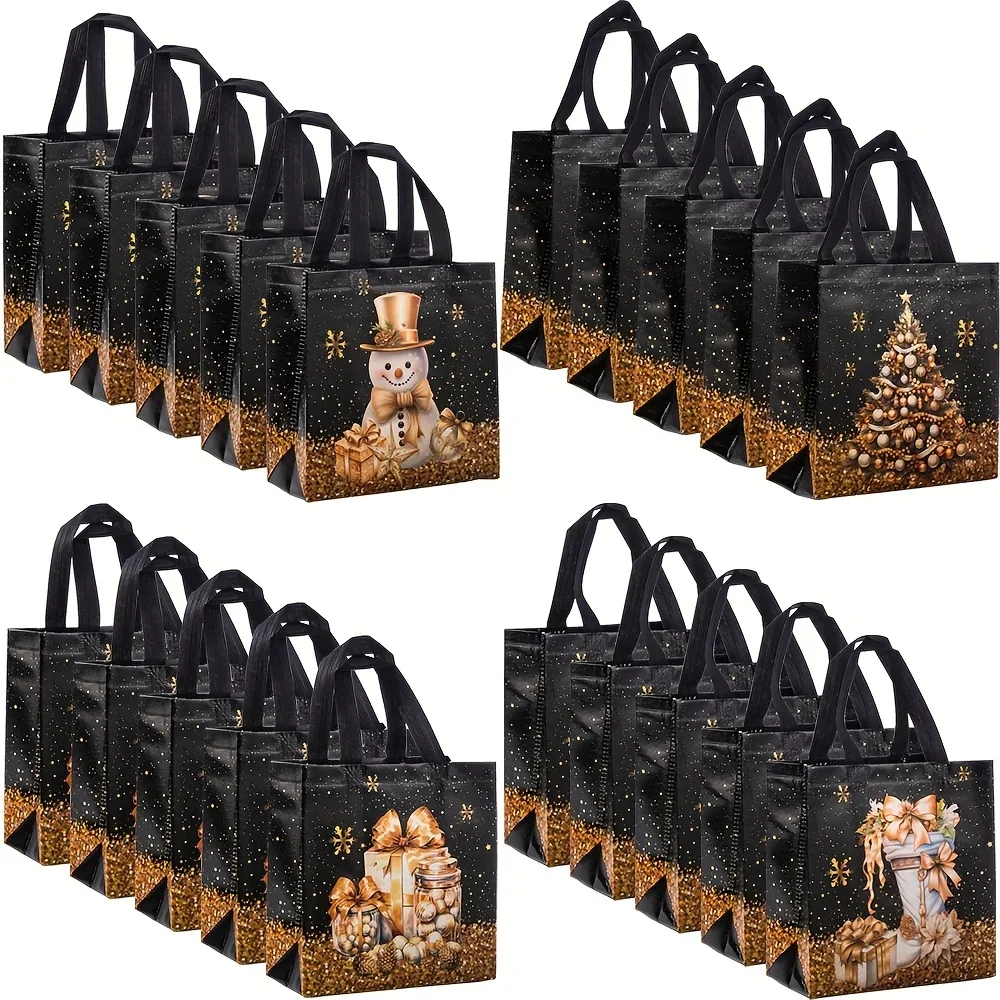 4/8pcs Festive Christmas Gift Bags - Snowman,Tree & Stocking Design,Non-Woven Tote Bags, 22.86x21.49x11.0 cm,Christmas Gift Bags