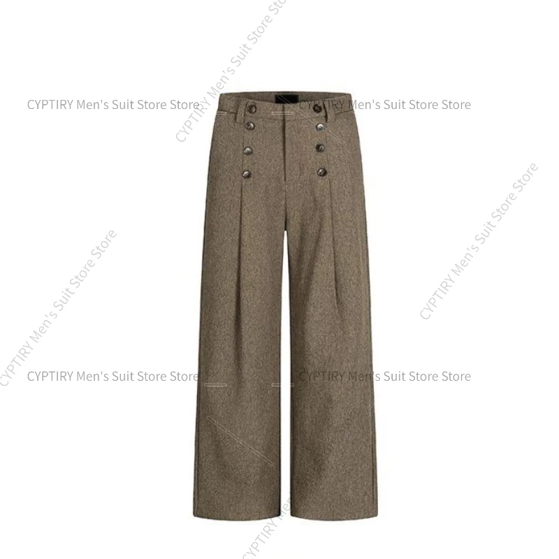 Trousers For Men Women American Retro High-end Six-eye Button Wide-leg, Autumn And Winter Old Money Style Straight Loose Casual