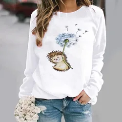 Women's Hoodie Fashion Printed White Long-sleeved Hedgehog Undercoat Women's Style Sweatshirt Clothes Streetwear Women
