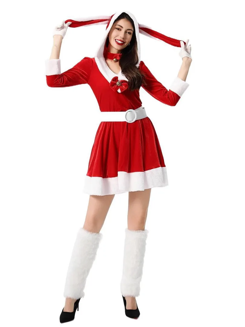 

Red Christmas Dress Santa Claus Costume Party Dress Women's Fashionable Chinese New Year Ethnic Stage Performance Gown