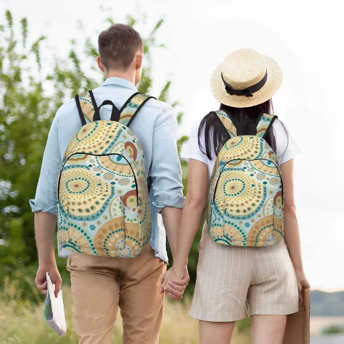 Natural Tones Desigual Mandala Student Backpack School Bag Hiking Travel Daypack for Boys Girls Bookbag Shoulder Bags