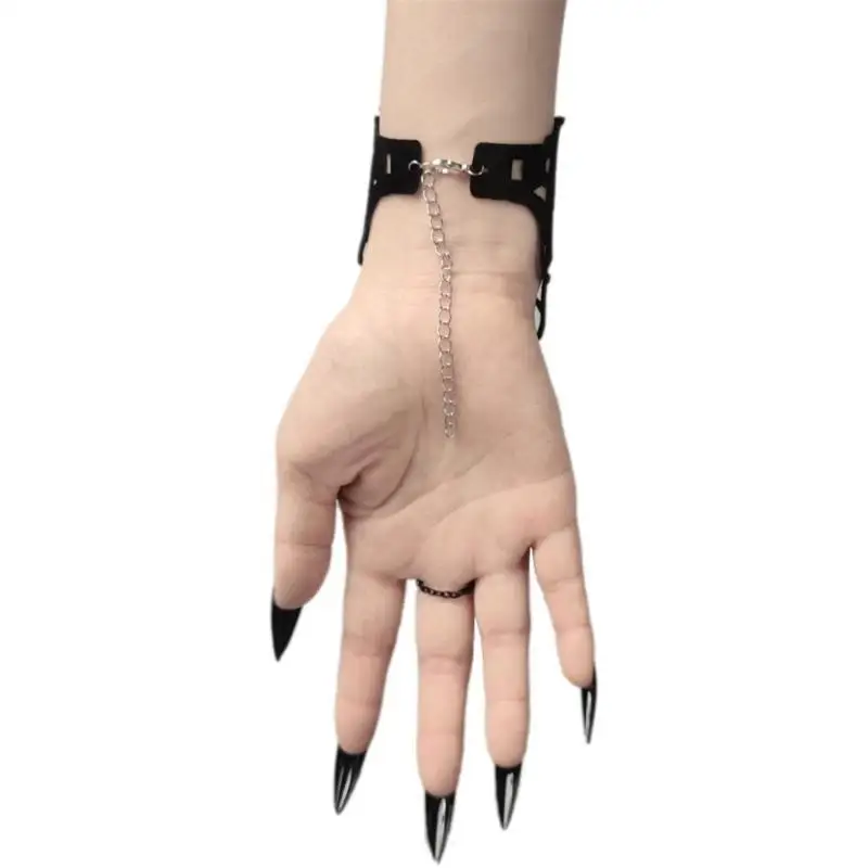 39BD gotycka czarna koronkowa bransoletka steampunk wampirów wampirowy łańcuch ręczny Victorian Accessories for Halloween