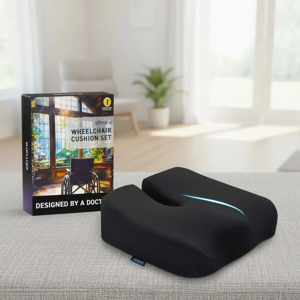 

Doctor-Designed Wheelchair Cushion Set - Thick Gel-Infused Foam for Back & Sciatica Pain Relief - 2-Piece Support