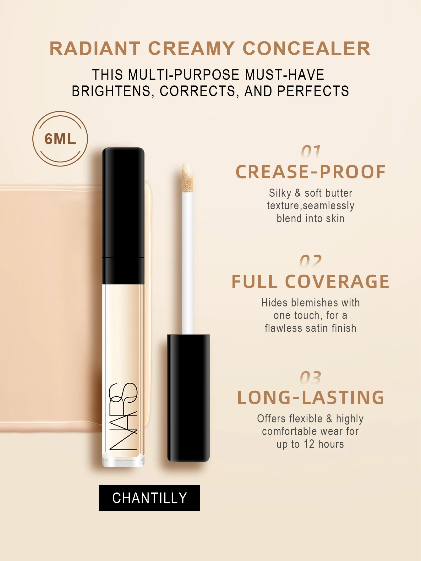 Nars Radiant Creamy Concealer #Custard #Honey #Vanilla #Chantilly 0.22 oz./6ml