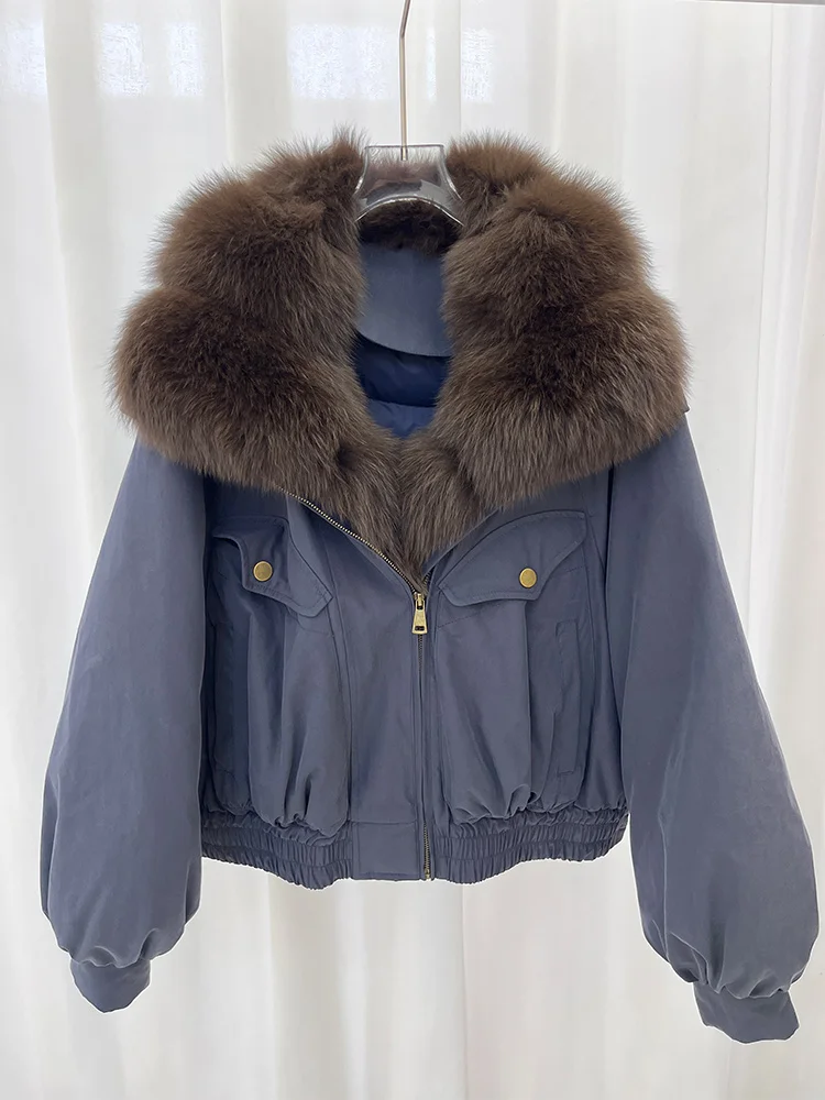 جديد فاخر الشتاء المرأة الطبيعية ريال فوكس الفراء طوق معاطف أوزة أسفل سترة الدنيم سترة أبلى الإناث عادية