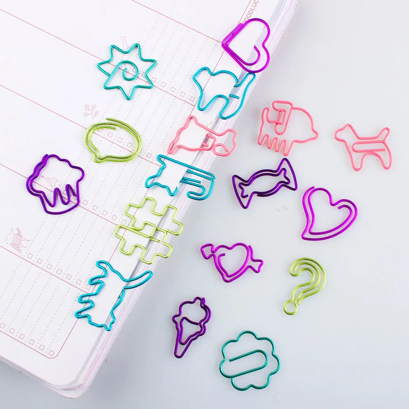 10pcs Color Special-shaped Paper Clips Bookmarks Various Candy Animal Shapes PaperClip Fun Book Clip Office Binding Planner