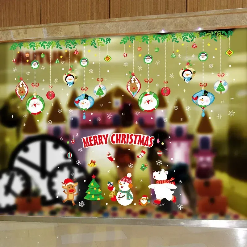 2025 Christmas Window PVC Clings Stickers Decoration For Home Room Wall Glass Merry Xmas New Year Decals Stickers