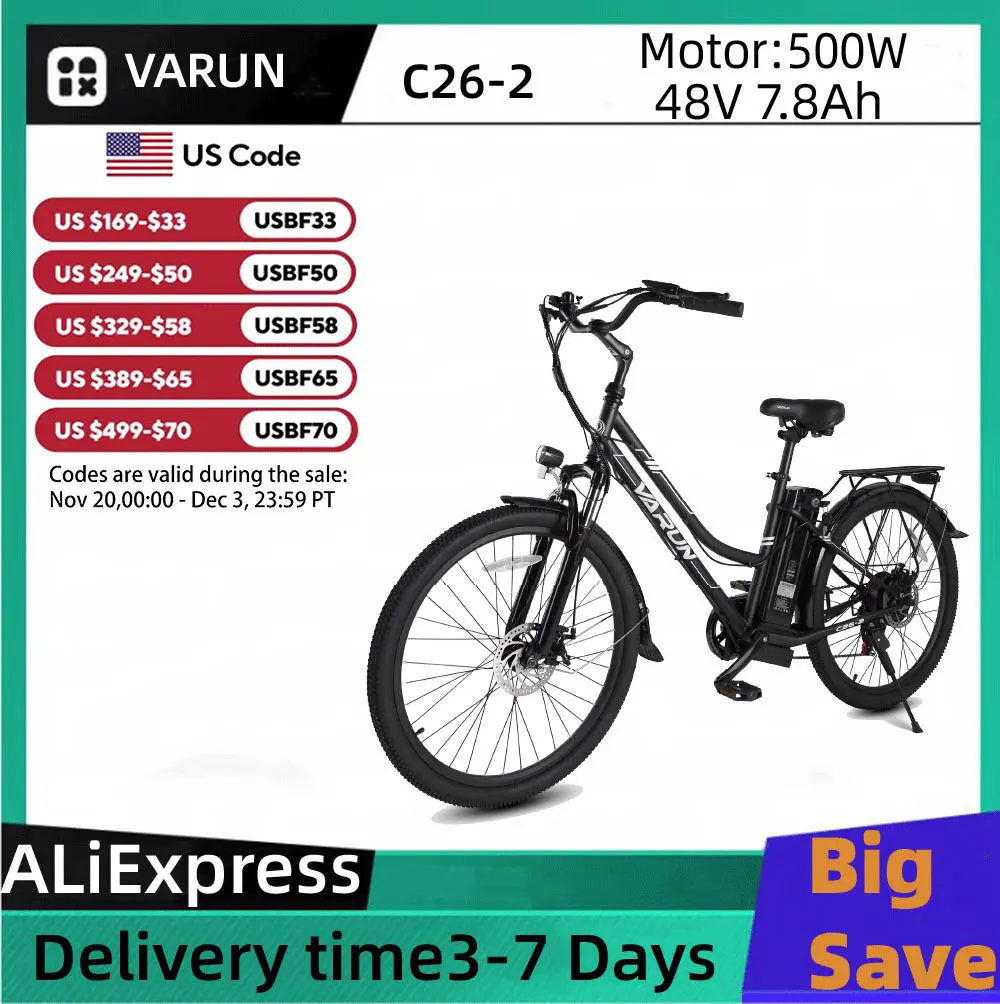 

VARUN C26-2 Adult E-Road Bike 500W 48V Urban commuting Electric Bicycle 27.5" Fat Tire E Bike