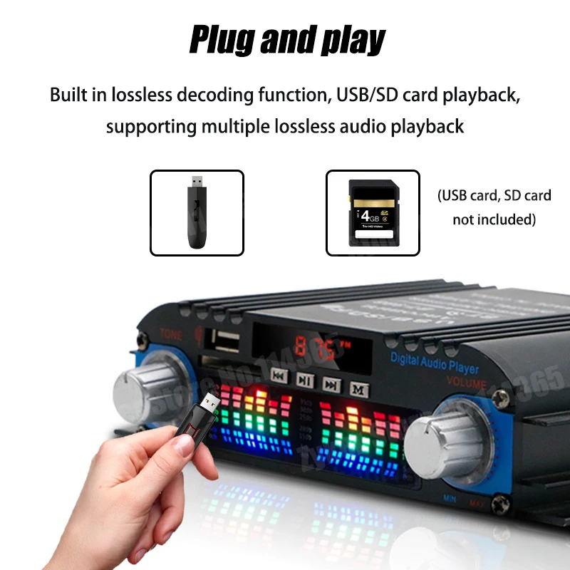 HiFi Sound Amplifier 4 Channel Digital Audio Bluetooth Amplifier 1600W Peak Power Karaoke Player FM Radio Support Remote Control