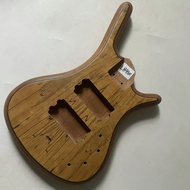 LB480 Natural Solid Spalted Maple Body+Solid Mahogany for 5 String Active Bass Guitar Replace and DIY