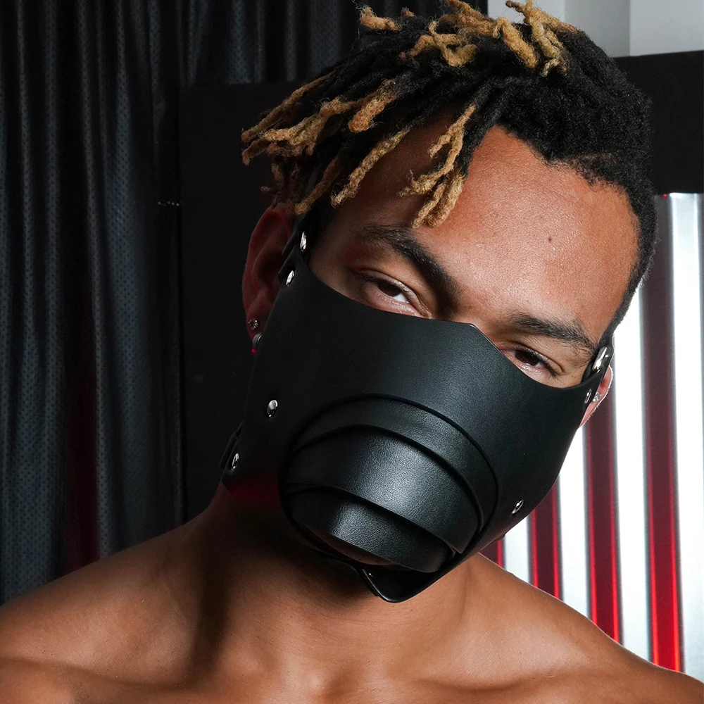 PU Leather Mask For Men Gay Steam Punk Style Fetish Mask Handmade Black Adult Game Carnival Party Harajuku Cage Accessories