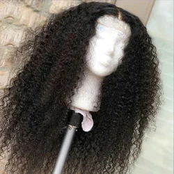 Pelucas de encaje rizado profundo para mujeres negras, parte en T, peluca sintética prearrancada con cabello de bebé, pelucas rizadas onduladas rectas, 13x4x1