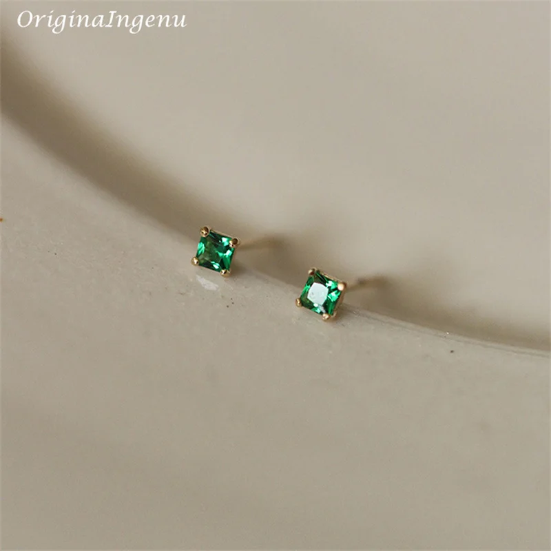 9K Solid Gold Tiny Emerald Stud Earrings Dainty Gemstone Stud Earrings 9k Gold Jewelry Minimalist Tarnish Resistan Fine Jewelry