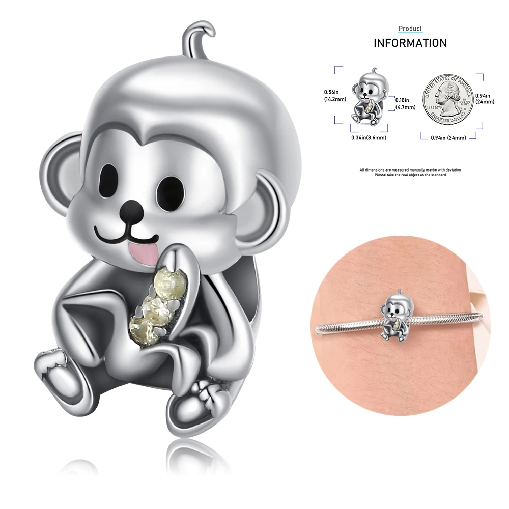 

Lovely 925 Sterling Silver The Little Monkey Holding a Banana Char Fit Pandora Bracelet Animal Gift Beads