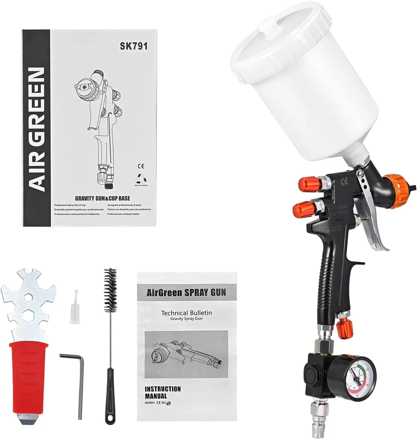 Pistolet à peinture HVLP à buse de 1.3MM, système de pulvérisation de peinture à Air comprimé, pistolet de pulvérisation par gravité, ensemble d'air comprimé, tasse en plastique 600CC