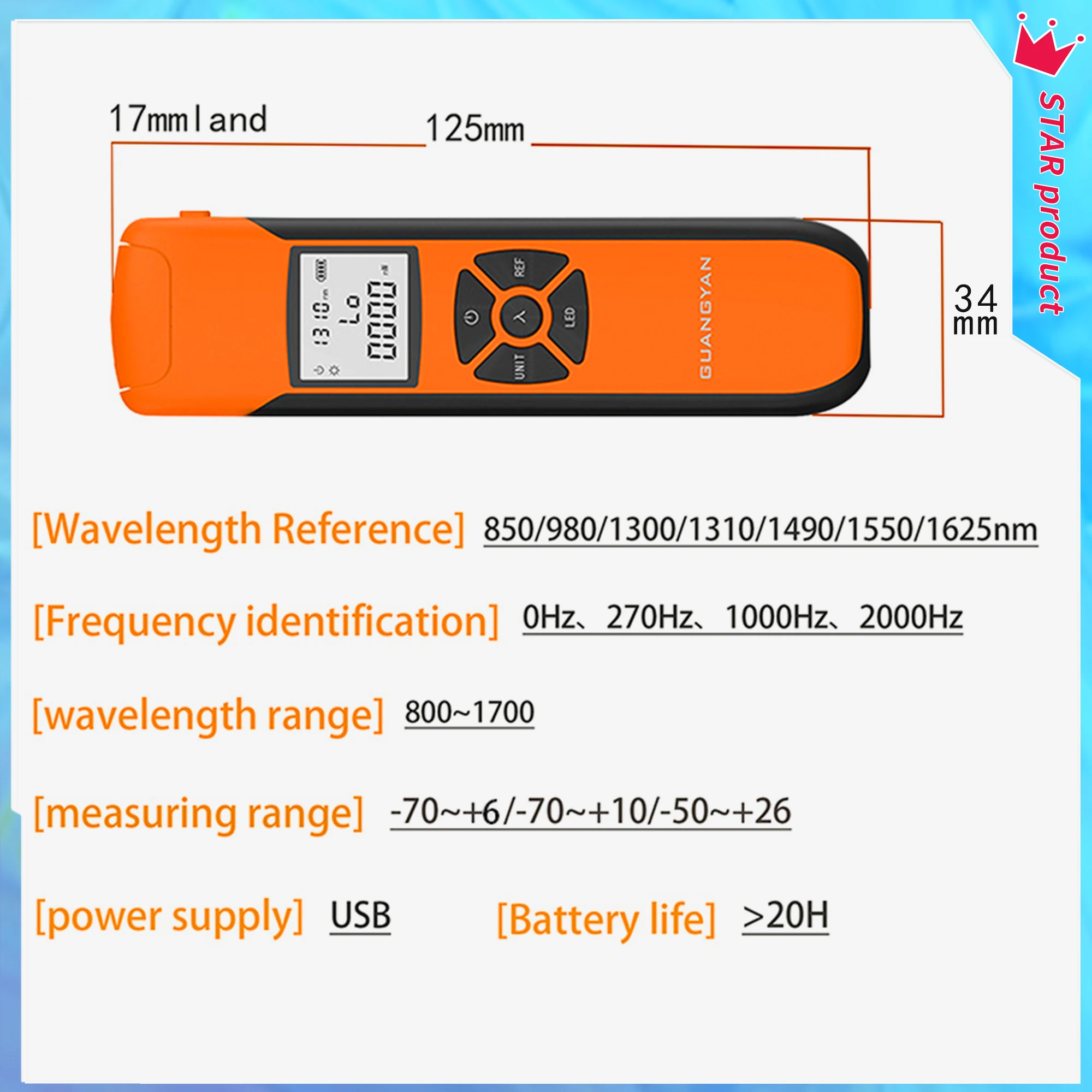 New High Mini Mini fiber optic power meter G1000 Power Optical Precision Meter Rechargeable Battery With Flash Light