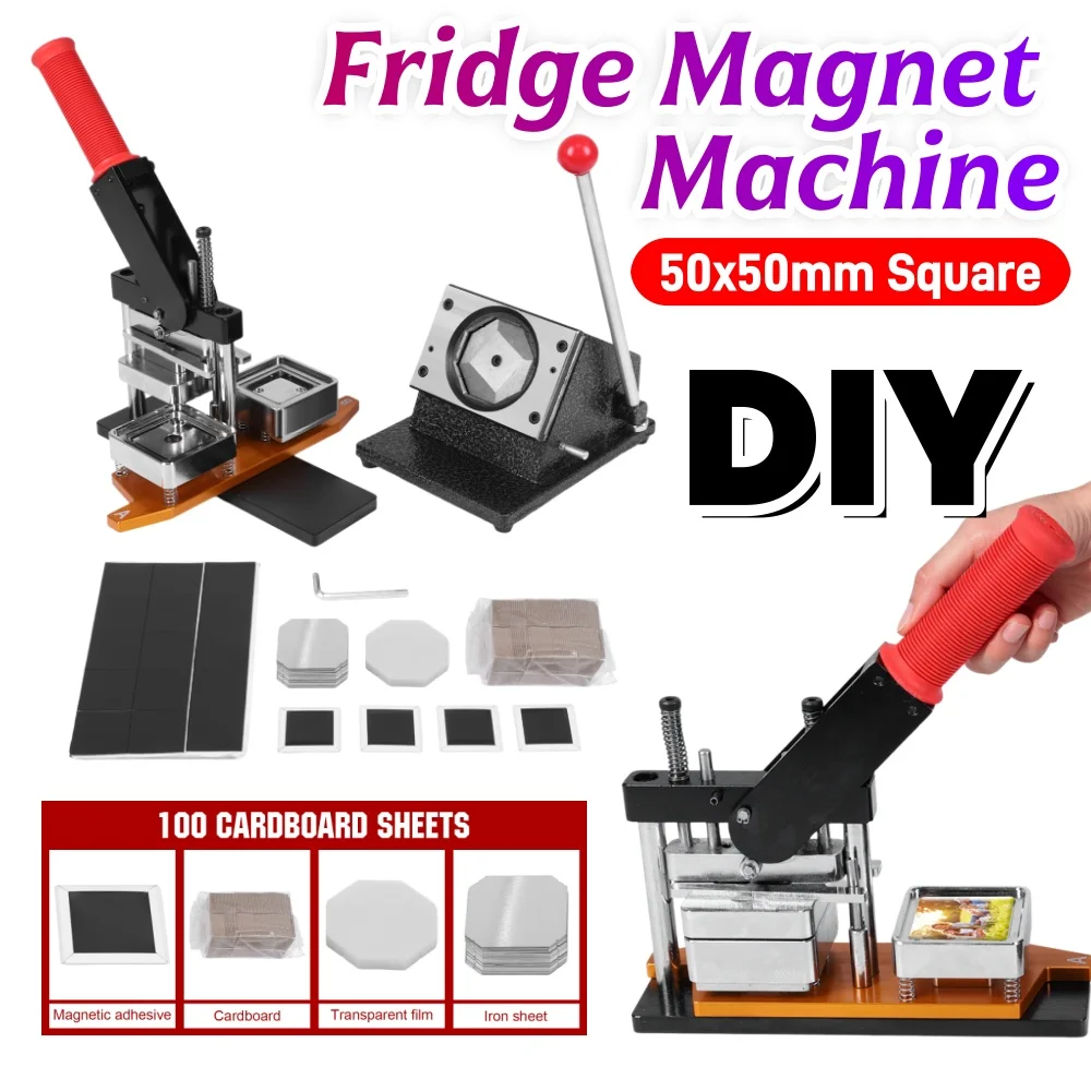

Fridge Magnet Button Making Machine 50*50mm Square Refrigerator Magnets Set Pin Maker DIY Buttons with 100 Sets Maker Materials