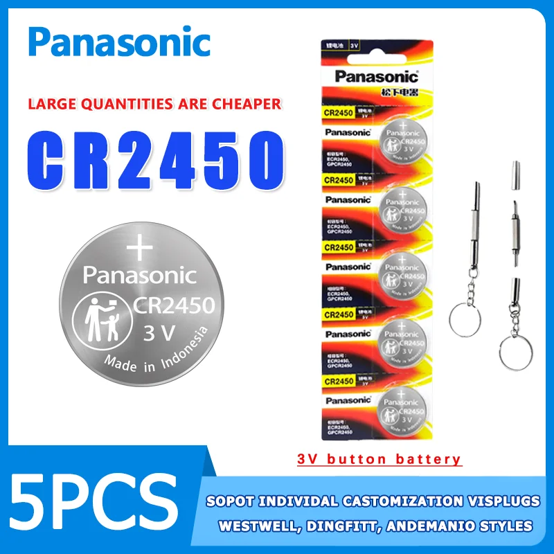 

Panasonic 5PCS CR2450 3V button battery suitable for Volkswagen Audi Sagitar Magotan BMW Mercedes Benz car keys