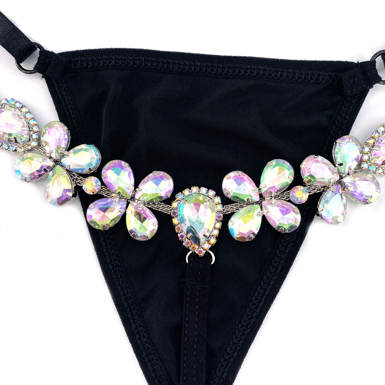 Tanga bohemio de colores con incrustaciones de cristal para mujer, joyería corporal Sexy, accesorios de natación de playa divertidos, 1 unidad