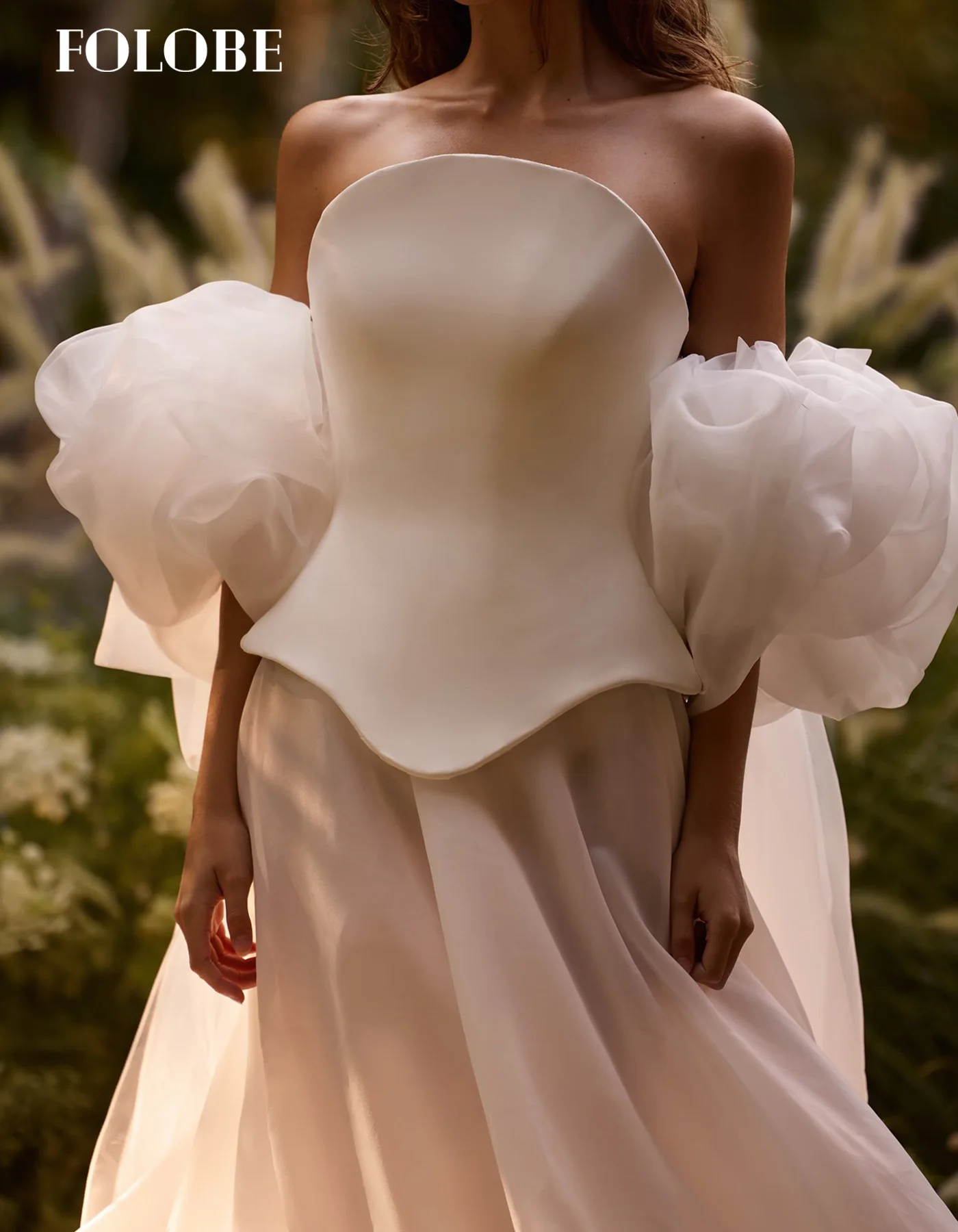 فستان زفاف FOLOBE فاخر بدون حمالات على شكل زهور بدون أكمام أبيض على شكل حرف a فساتين زفاف أنيقة للعروس والنساء حسب الطلب #3