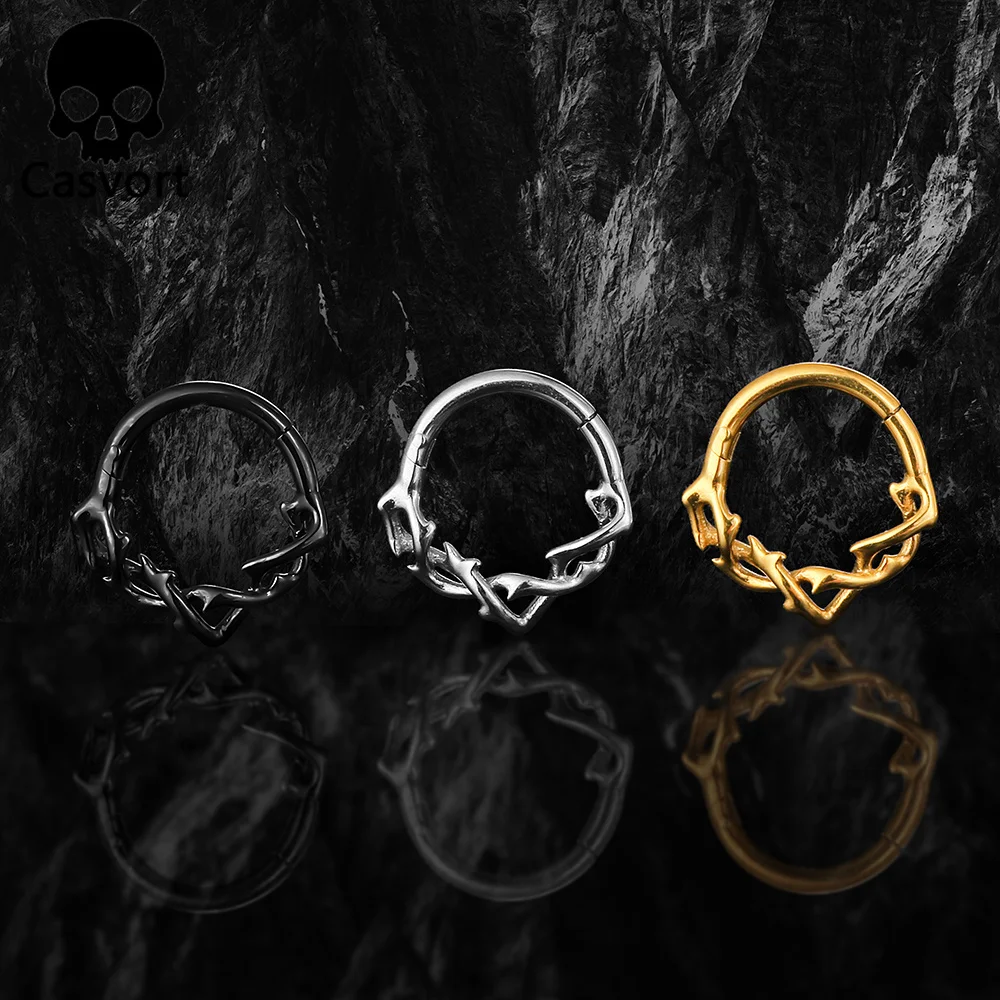 Casvort 1 Uds G23 anillos de titanio con espinas para la nariz Tragus tabique grueso Clip con bisagras pendientes de aro para cartílago joyería Piercing Punk Cool