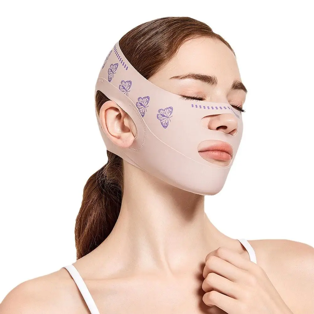 Bandage amincissant à double pont pour le visage, motif papillon, lifting, forme en V, joue, ruisseau, sangle, outil de beauté, ligne qualifiée ale, ceinture, Ban, U7K1