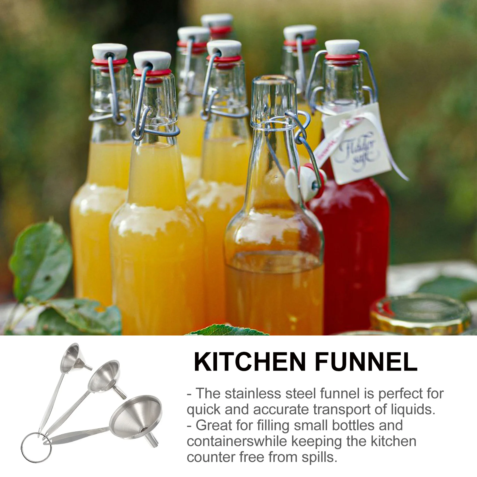 

3Pcs Stainless Steel Funnel Liquid Transferring Funnel for Home Use Filling Bottles Containers Practical