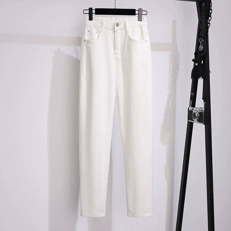Plus Size 7XL 170kg Autumn Spring Denim Pants Vintage Female Korean High Elastic Waist Casual Long Navy Blue Jeans Trousers