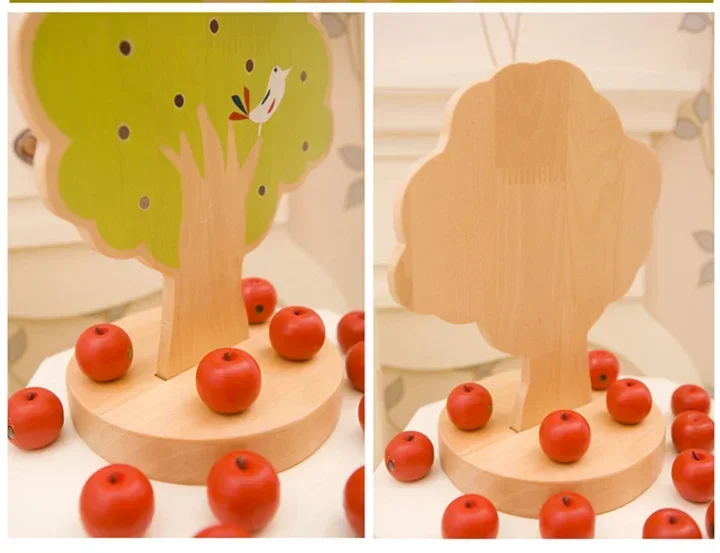 [ Funny ] DIY Wood Magnetic apple tree blocks model Wooden fancy early education toys baby learn&Grow mathematics toy best gift