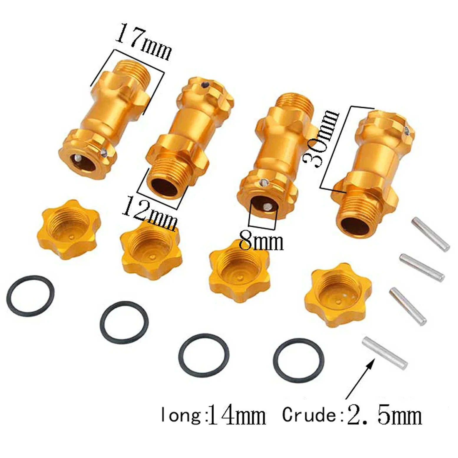 4Pack 17mm Ruota Mozzo Esagonale 30mm Adattatore di Estensione Mozzo di Azionamento con Tappo da 12mm per HSP Axial Traxxas Himoto 1/8 RC Car Buggy Truck