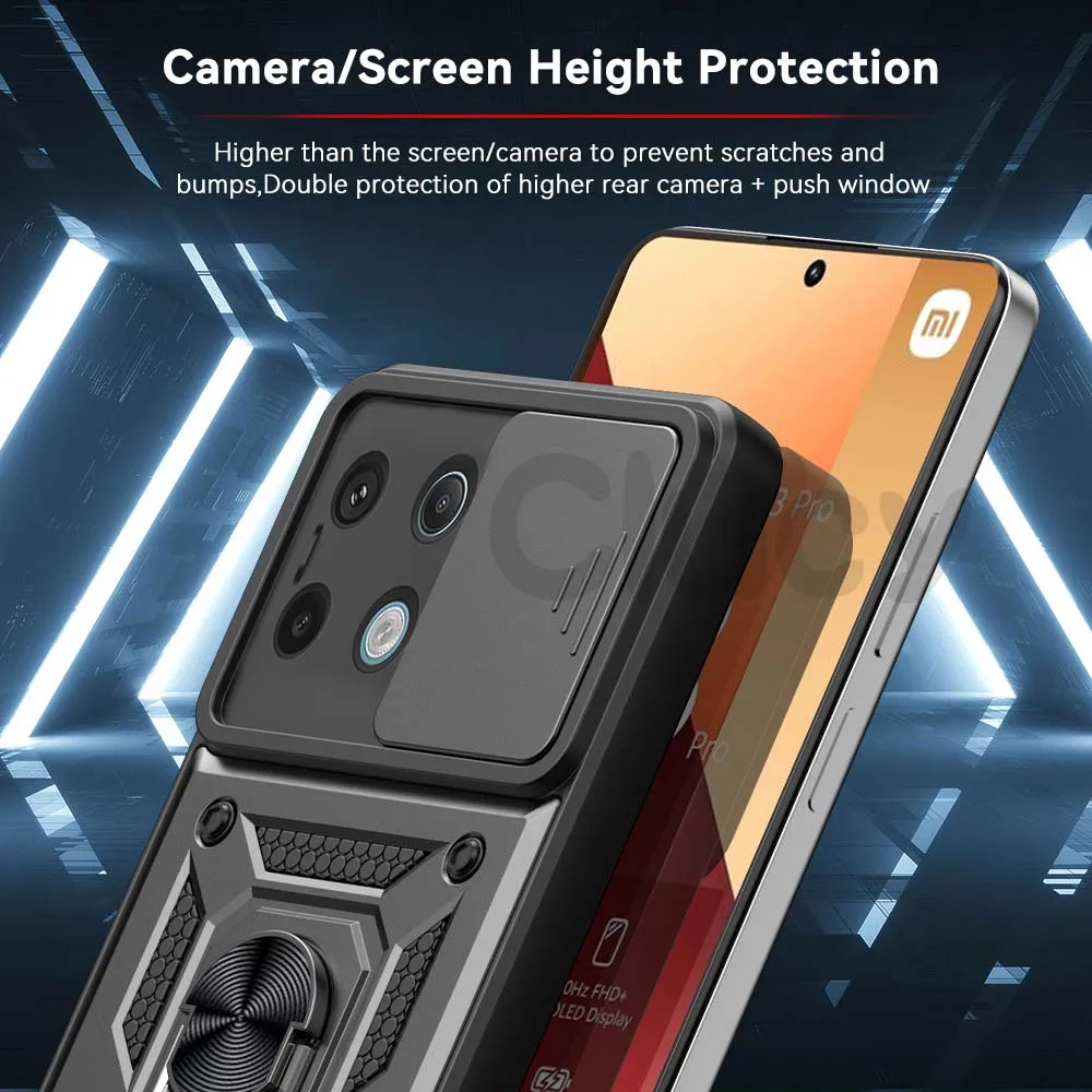 Voor Redmi Note 13 Pro Plus Note 13 4G 5G Camera Shockproof Armor Case Voor Redmi 13C 4G 5G Auto Magnetische Houder Ring Bescherm Cover