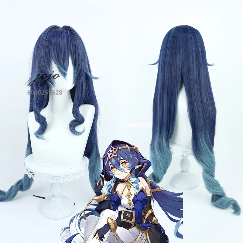 

Game Genshin impact Layla Cosplay Wig Gradient long curly hair Blue Heat Resistant Synthetic Hair Christmas Party Wigs Wig Cap