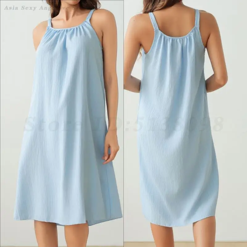 

Blue Suspender Nightgown Women's Homewear Nightwear Sleeveless Nightdress Sexy Sleepwear Summer New Pajamas Lingerie Vestidos