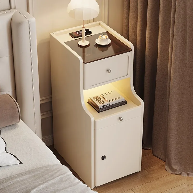 

Bedroom Mobile Nightstand Fingerprint Lock Charging Smart Bedside Table Organizer Storage Luxury Mesitas De Noche Home Furniture