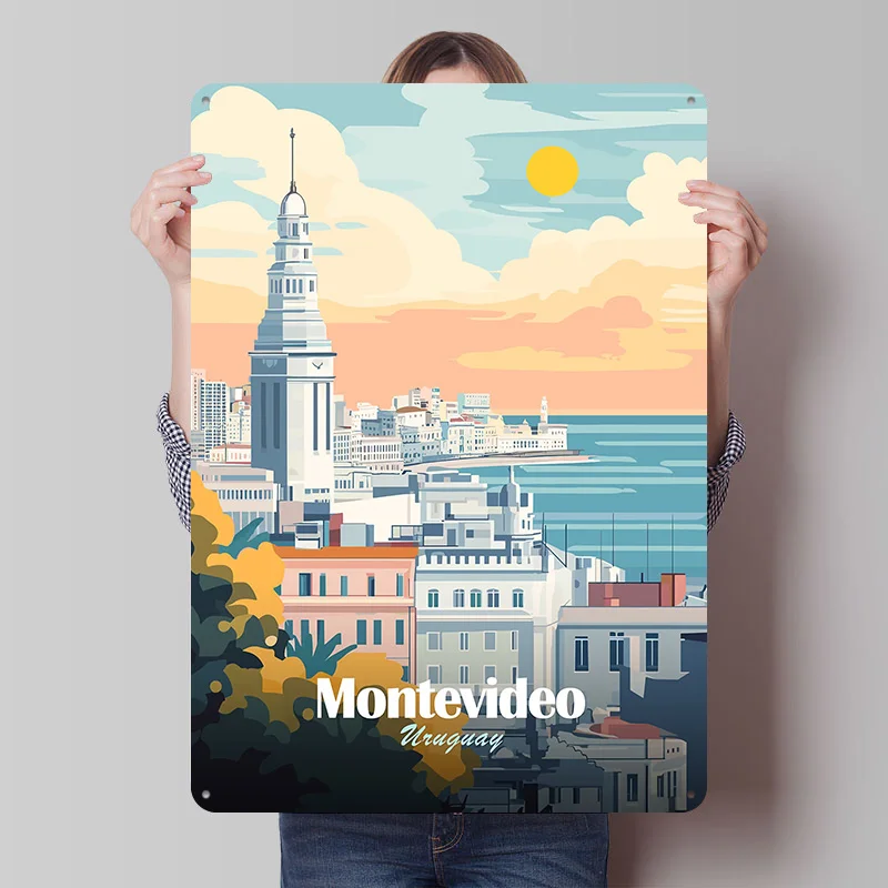Placa Decorativa de Metal de Viaje a Montevideo, Uruguay, Póster Personalizado, Arte Retro de Pared, Letreros Metálicos Vintage para Decoración de Habitaciones y Hogar