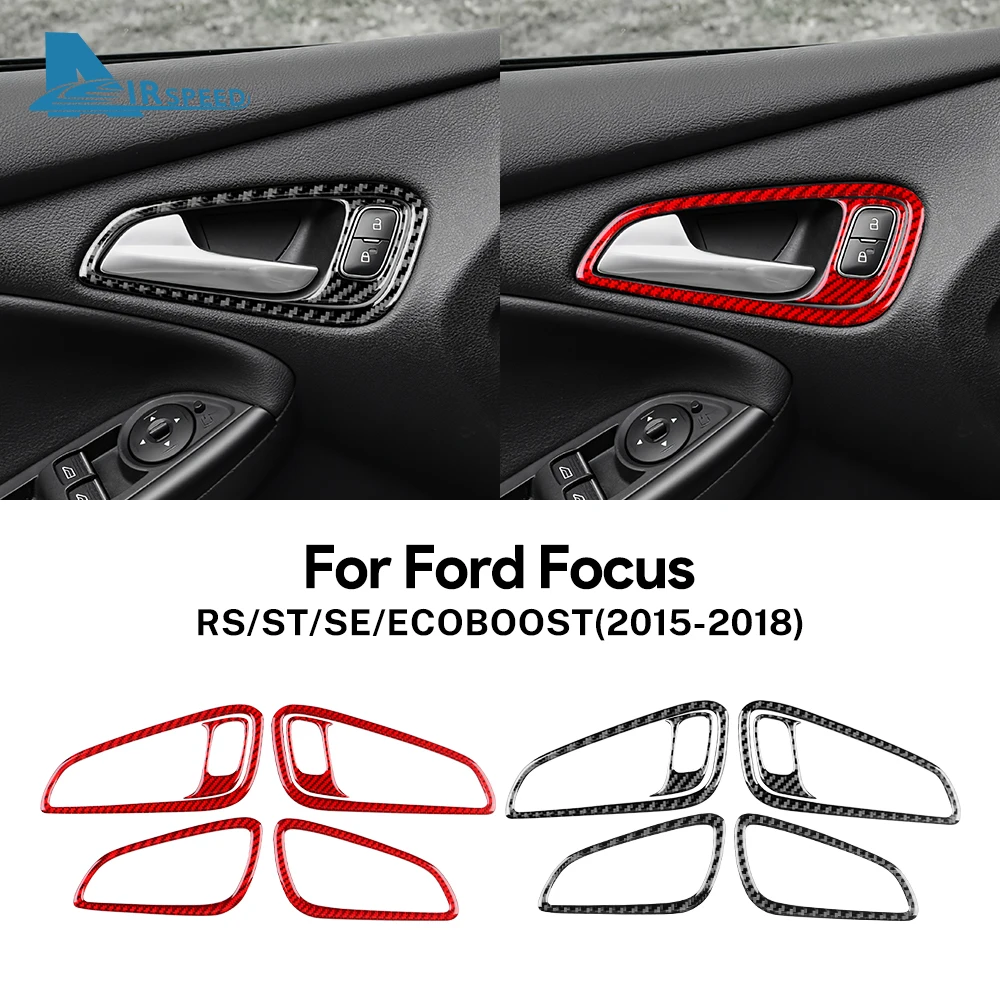 Naklejka z prawdziwego miękkiego włókna węglowego do Ford Focus SE RS ST Ecoboost 2015 2016 2017 2018 LHD RHD Wewnętrzna klamka drzwi samochodu Wykończenie panelu