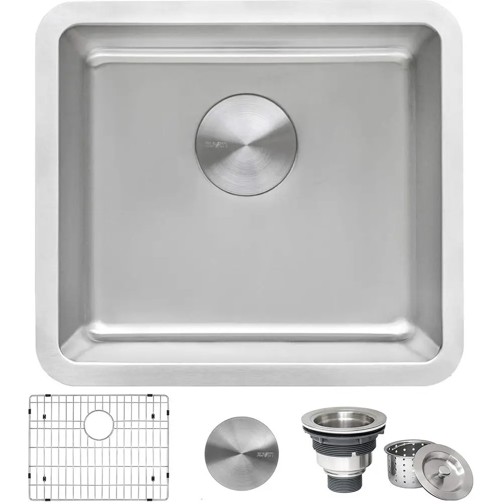 18-inch Single Bowl Undermount Kitchen Sink - 16 Gauge Stainless Steel, Brushed Finish, Scratch-Resistant