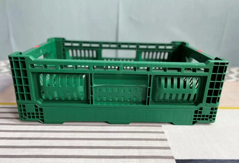 Cesta de caja de almacenamiento con ventilación de plástico plegable y apilable, resistente, reutilizable, 500x330x170 Mm, Color verde personalizado