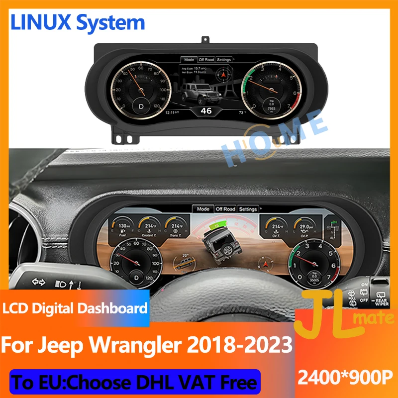 Digital Virtual Dashboard Panel Counter Instrument Cluster CockPit LCD Speedometer For Jeep Wrangler 2018 - 2023