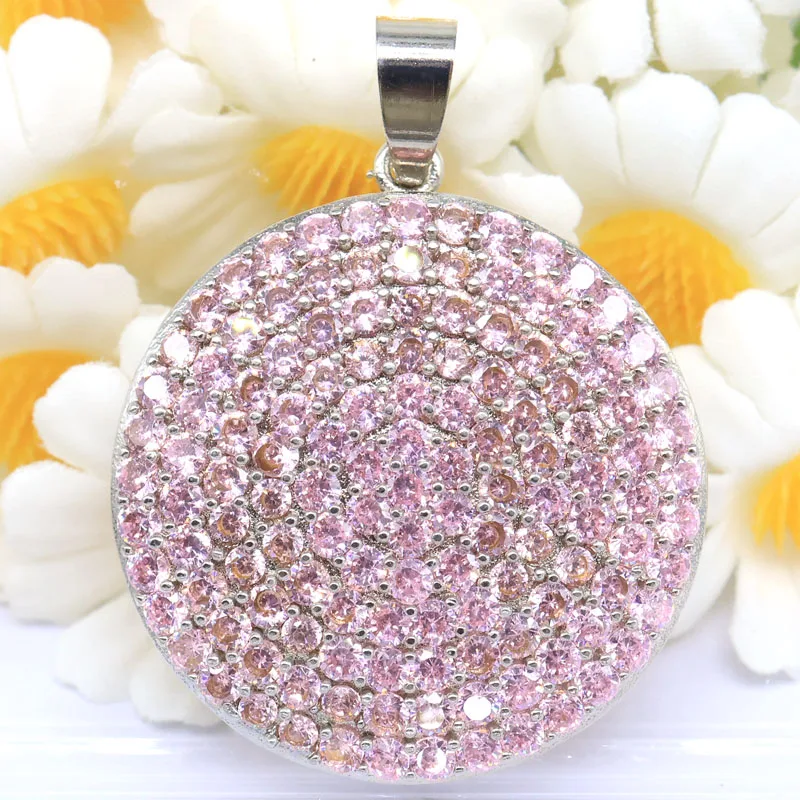 

Buy 4 Get 1 Free 40x31mm Beautiful White Sapphire Pink Kunzite Women Daily Wear Silver Plated Pendant
